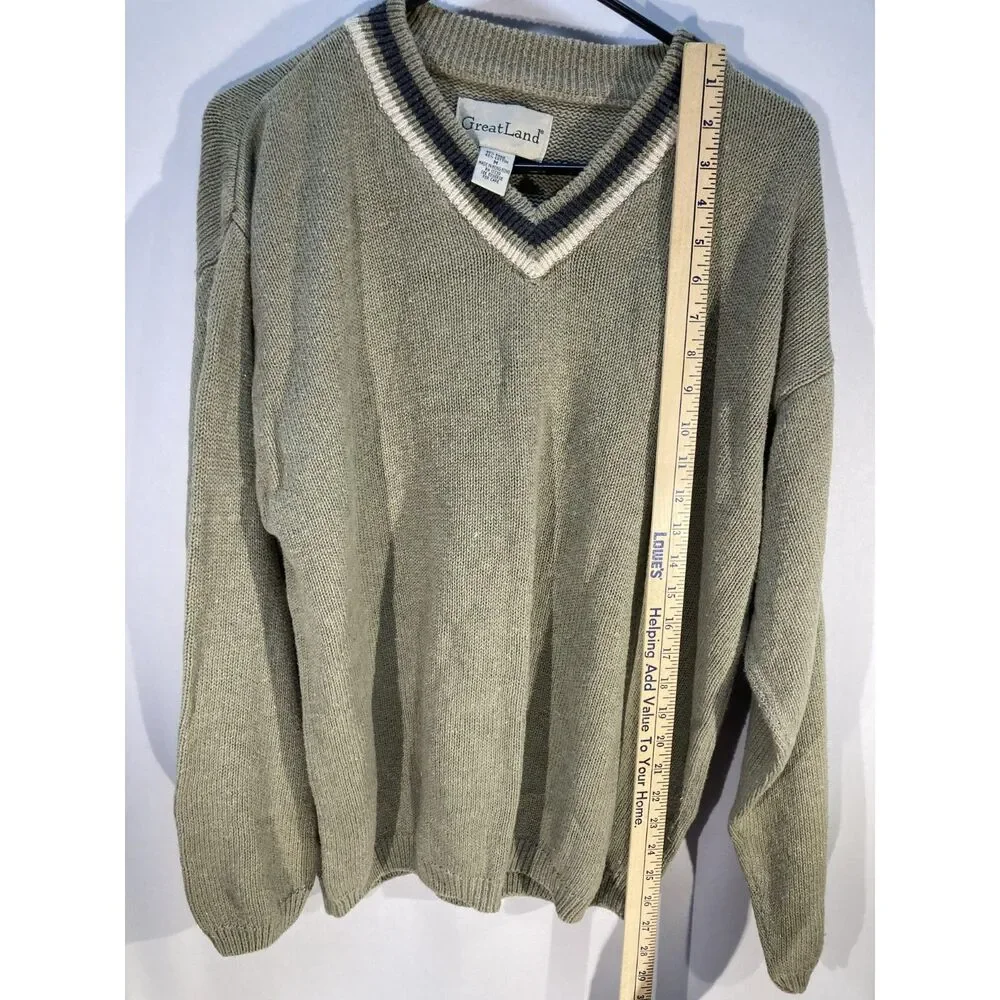 Vintage GreatLand Neck Cricket Sweater M Green Ramie Cotton Preppy Grandpacore